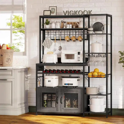 47.2 in Bakers Rack with Power Outlet Coffee Bar with Cabinet