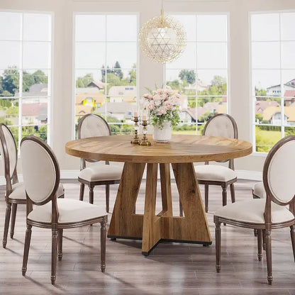 47 Inch Round Dining Table for 4, Wood Kitchen Dinner Table for Kitchen Dining Living Room - N/A