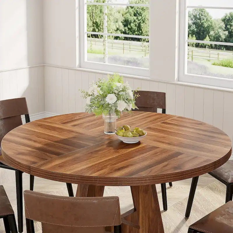 47 Inch Round Dining Table for 4, Wood Kitchen Dinner Table for Kitchen Dining Living Room - N/A
