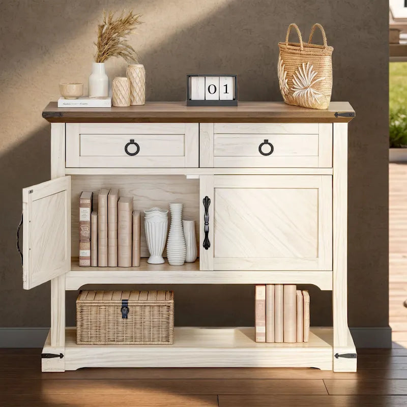 Moasis 35-Inch Farmhouse Console Table, Entry Table with 2 Drawers and Cabinet for Living Room