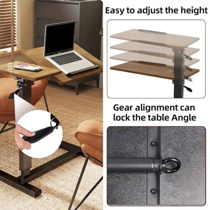 Overbed Table Height Adjustable Sofa Laptop Desk Tilting with 4 Wheels