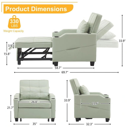 Chair Bed, Sleeper Sofa Chair Bed 3 in 1, Adjustable Recliner,Armchair, Sofa, Bed, Linen