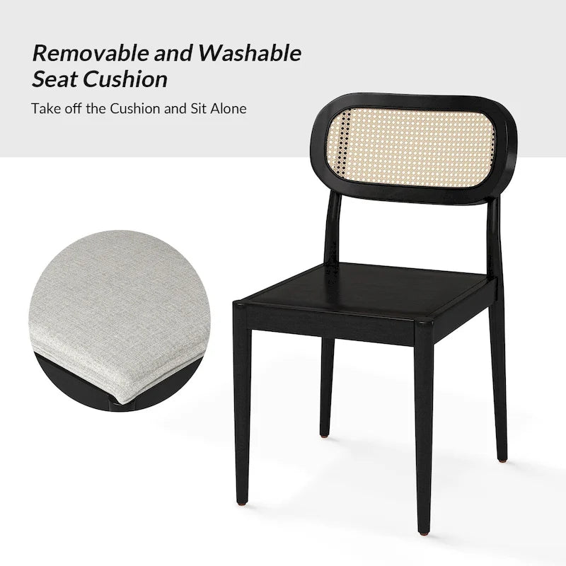 Konstantin Modern Solid Wood Dining Chair with Ratten Back and Removable Cushion Set of 4 by HULALA HOME