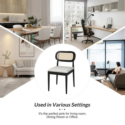 Konstantin Modern Solid Wood Dining Chair with Ratten Back and Removable Cushion Set of 4 by HULALA HOME