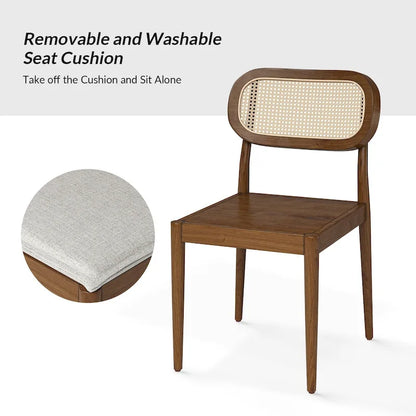 Konstantin Modern Solid Wood Dining Chair with Ratten Back and Removable Cushion Set of 4 by HULALA HOME