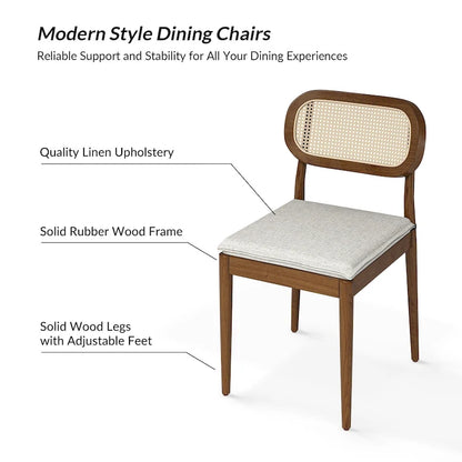 Konstantin Modern Solid Wood Dining Chair with Ratten Back and Removable Cushion Set of 4 by HULALA HOME