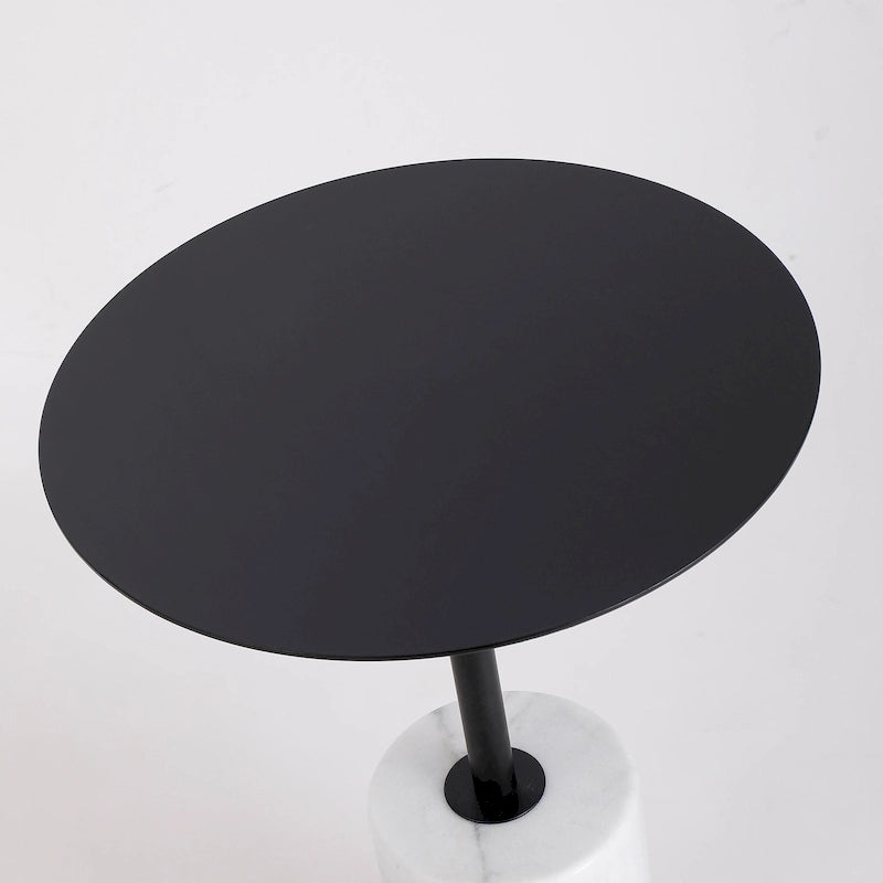 Round End Table with Marble Base, Circular Accent Living Room or Bedside Side Table