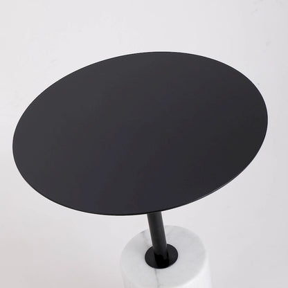 Round End Table with Marble Base, Circular Accent Living Room or Bedside Side Table