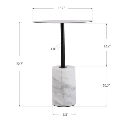 Round End Table with Marble Base, Circular Accent Living Room or Bedside Side Table