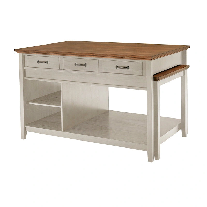 Eleanor Two-Tone Antique Finish Extendable Kitchen Island with 3 Drawers by iNSPIRE Q Classic