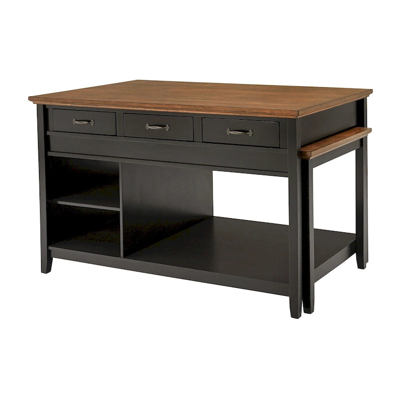 Eleanor Two-Tone Antique Finish Extendable Kitchen Island with 3 Drawers by iNSPIRE Q Classic