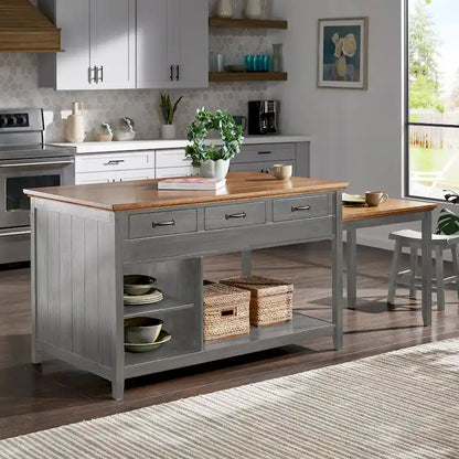 Eleanor Two-Tone Antique Finish Extendable Kitchen Island with 3 Drawers by iNSPIRE Q Classic