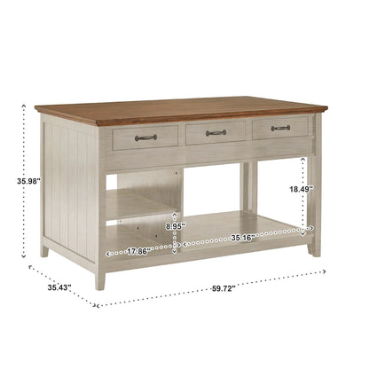 Eleanor Two-Tone Antique Finish Extendable Kitchen Island with 3 Drawers by iNSPIRE Q Classic