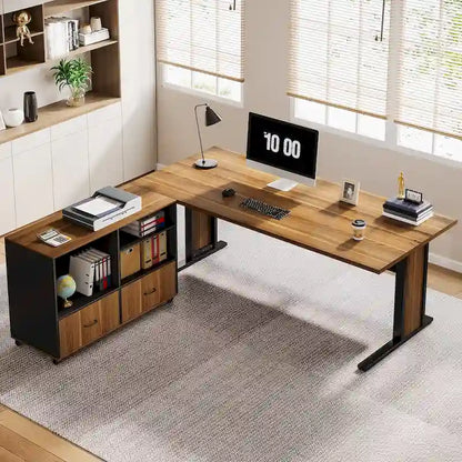 63 Corner Executive Computer Desk and Mobile File Cabinet Set for Home Office