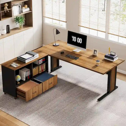 63 Corner Executive Computer Desk and Mobile File Cabinet Set for Home Office