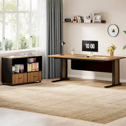 63 Corner Executive Computer Desk and Mobile File Cabinet Set for Home Office
