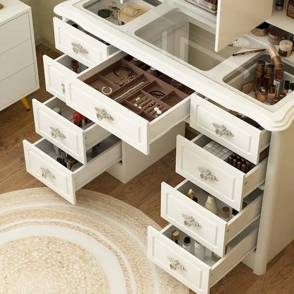 43.3W Makeup Vanity White Vanity Desk with Hidden Storage Shelves