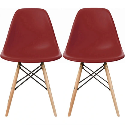 Set of 2 Designer Plastic Eiffel Chairs Solid Wood Legs Retro Dining Molded Shell Hotel Dowel For Kitchen Bedroom Work