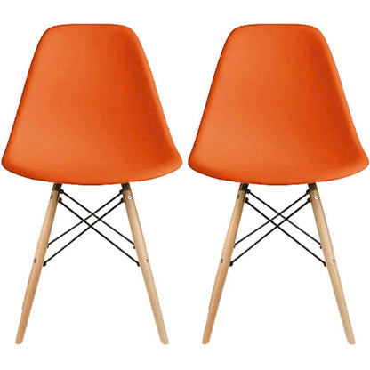 Set of 2 Designer Plastic Eiffel Chairs Solid Wood Legs Retro Dining Molded Shell Hotel Dowel For Kitchen Bedroom Work