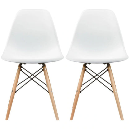 Set of 2 Designer Plastic Eiffel Chairs Solid Wood Legs Retro Dining Molded Shell Hotel Dowel For Kitchen Bedroom Work