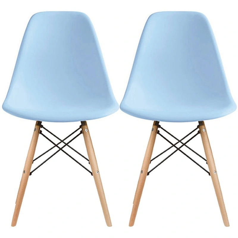 Set of 2 Designer Plastic Eiffel Chairs Solid Wood Legs Retro Dining Molded Shell Hotel Dowel For Kitchen Bedroom Work