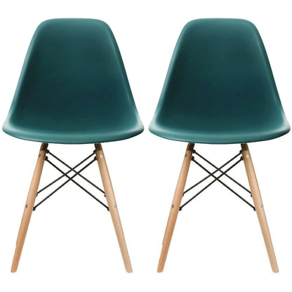 Set of 2 Designer Plastic Eiffel Chairs Solid Wood Legs Retro Dining Molded Shell Hotel Dowel For Kitchen Bedroom Work