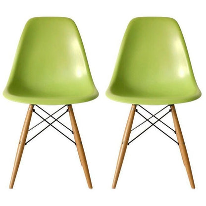 Set of 2 Designer Plastic Eiffel Chairs Solid Wood Legs Retro Dining Molded Shell Hotel Dowel For Kitchen Bedroom Work