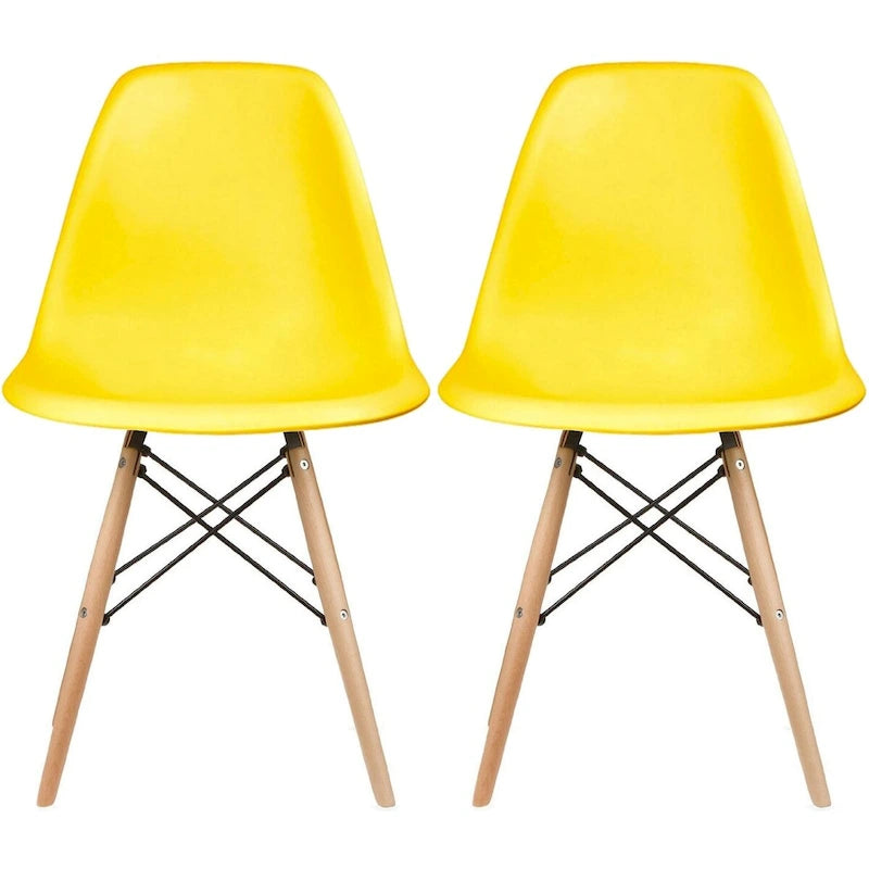 Set of 2 Designer Plastic Eiffel Chairs Solid Wood Legs Retro Dining Molded Shell Hotel Dowel For Kitchen Bedroom Work