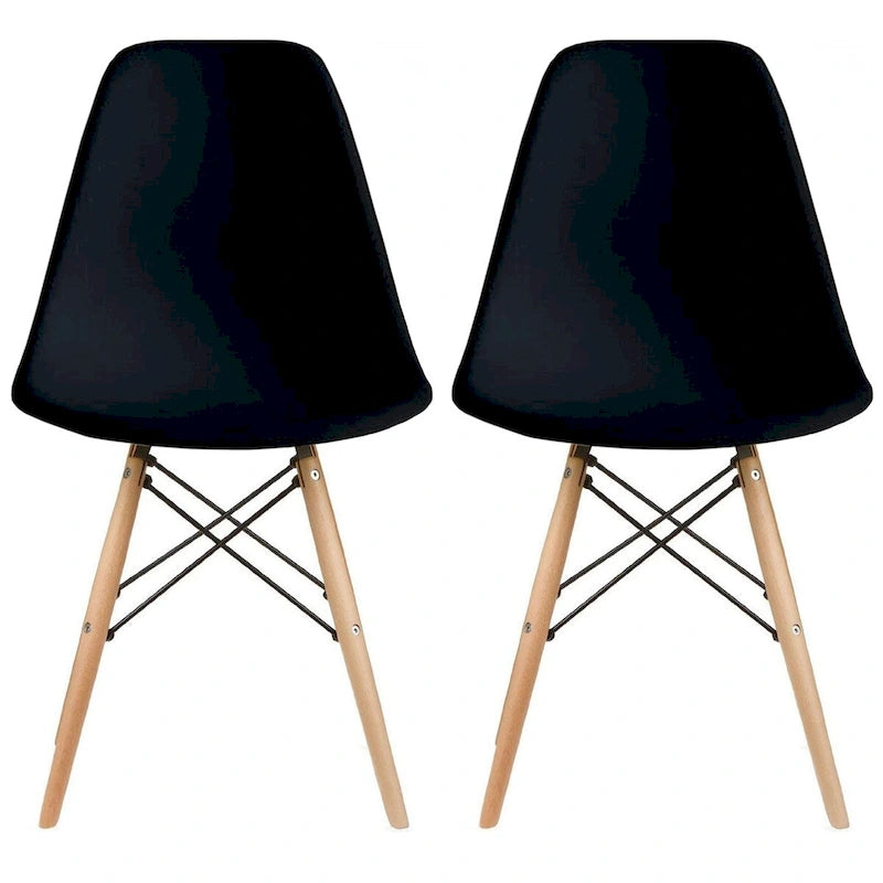 Set of 2 Designer Plastic Eiffel Chairs Solid Wood Legs Retro Dining Molded Shell Hotel Dowel For Kitchen Bedroom Work