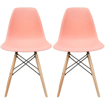Set of 2 Designer Plastic Eiffel Chairs Solid Wood Legs Retro Dining Molded Shell Hotel Dowel For Kitchen Bedroom Work