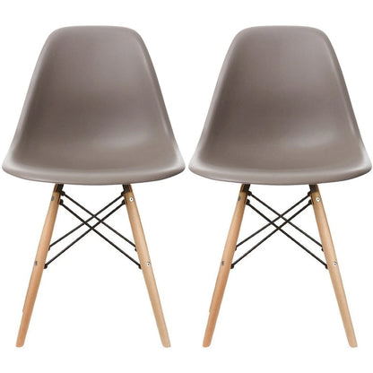 Set of 2 Designer Plastic Eiffel Chairs Solid Wood Legs Retro Dining Molded Shell Hotel Dowel For Kitchen Bedroom Work