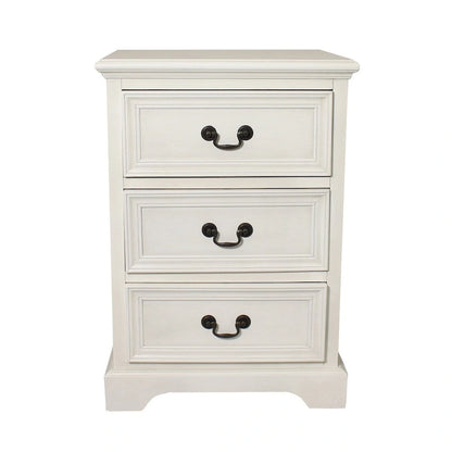 Antique White 3-drawer Solid Wood Nightstand