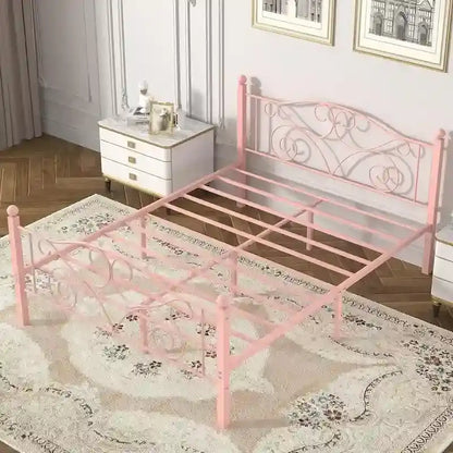 Javlergo Metal Bed Frame with Arched Headboard and Footboard, Heavy Duty Steel Slat Support, No Box Spring Needed