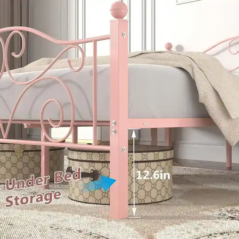 Javlergo Metal Bed Frame with Arched Headboard and Footboard, Heavy Duty Steel Slat Support, No Box Spring Needed