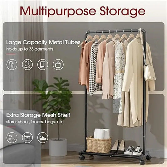 Clothing Rack with Storage Mesh Shelf