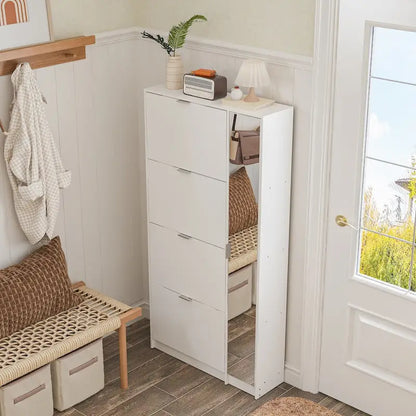 Shoe Organizer w/Mirror Elegant Space Enhancer Entryways Shoe Cabinet