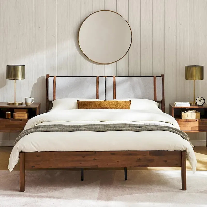 Mopio Ted Acacia Solid Wood Bed Frame with Headboard