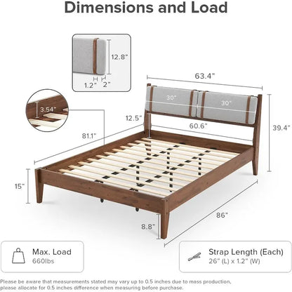 Mopio Ted Acacia Solid Wood Bed Frame with Headboard