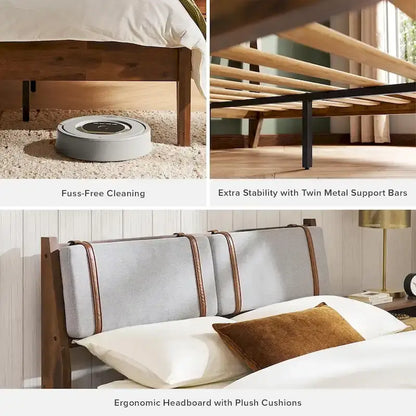 Mopio Ted Acacia Solid Wood Bed Frame with Headboard