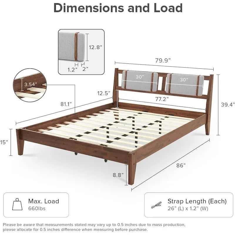 Mopio Ted Acacia Solid Wood Bed Frame with Headboard