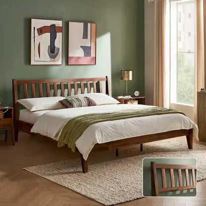 Mopio Ted Acacia Solid Wood Bed Frame with Headboard