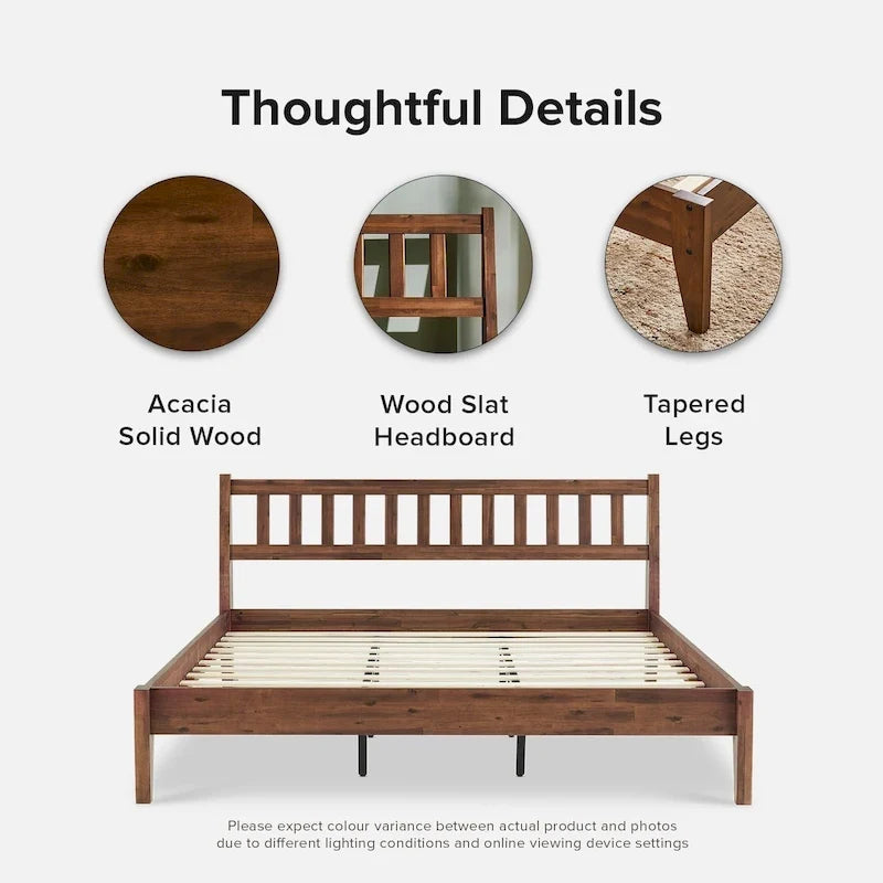 Mopio Ted Acacia Solid Wood Bed Frame with Headboard