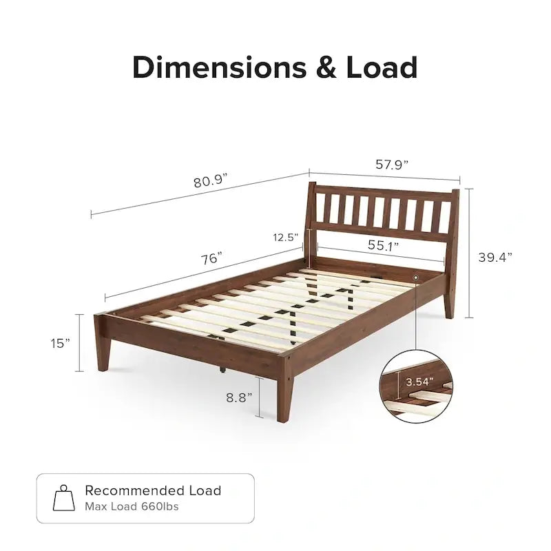 Mopio Ted Acacia Solid Wood Bed Frame with Headboard