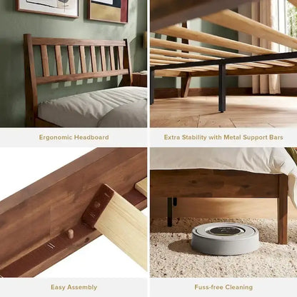 Mopio Ted Acacia Solid Wood Bed Frame with Headboard