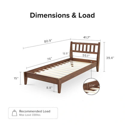 Mopio Ted Acacia Solid Wood Bed Frame with Headboard
