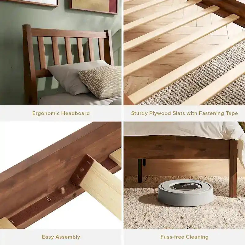 Mopio Ted Acacia Solid Wood Bed Frame with Headboard