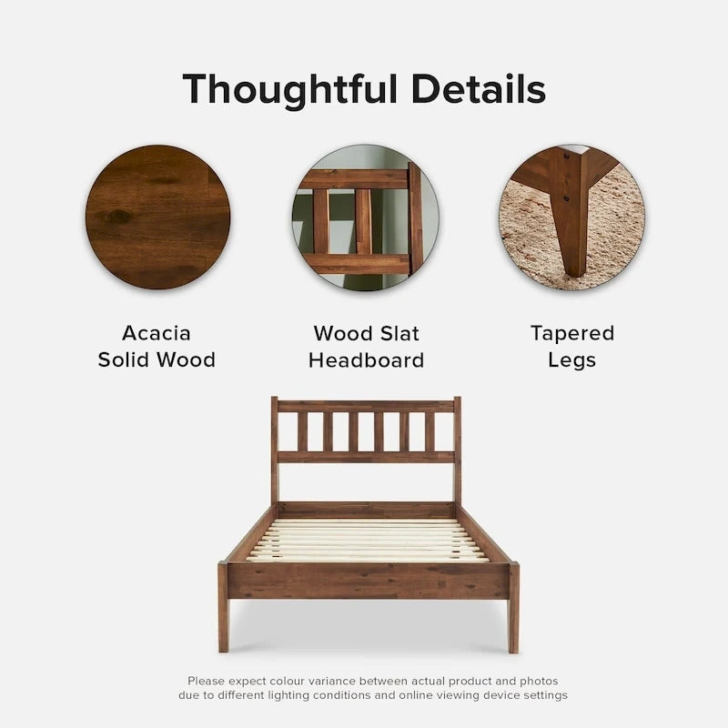 Mopio Ted Acacia Solid Wood Bed Frame with Headboard