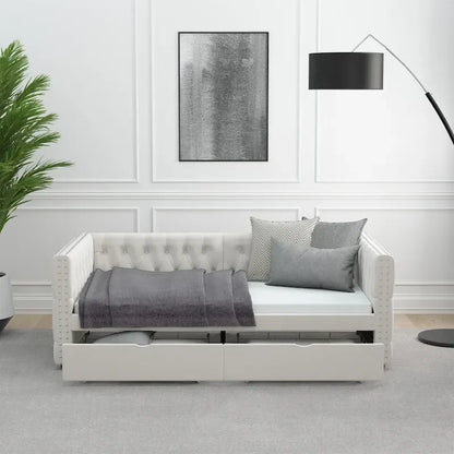 Twin Size Daybed with Drawers Upholstered Tufted Sofa Bed