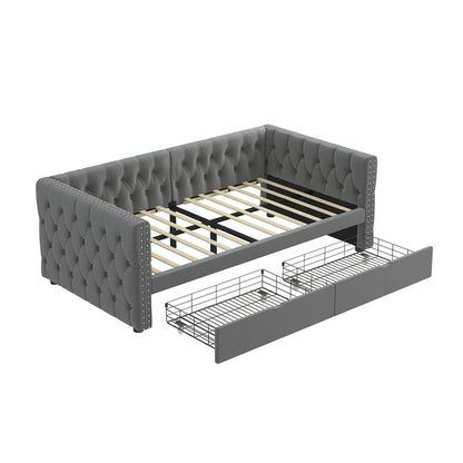 Twin Size Daybed with Drawers Upholstered Tufted Sofa Bed