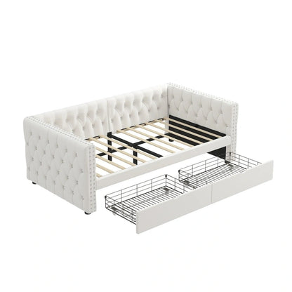 Twin Size Daybed with Drawers Upholstered Tufted Sofa Bed